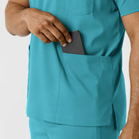Boundless Men's Multi Pocket V-Neck Scrub Top Teal hemline detail