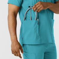 Boundless Men's Multi Pocket V-Neck Scrub Top Teal back detail