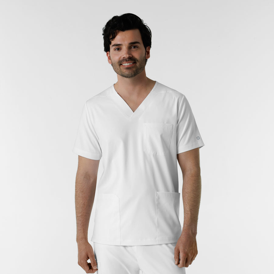 Boundless Men's Multi Pocket V-Neck Scrub Top White