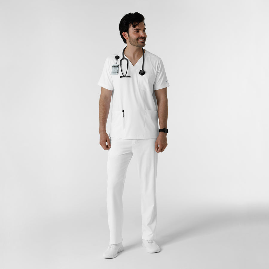 Boundless Men's Multi Pocket V-Neck Scrub Top White full scrub set