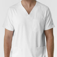 Boundless Men's Multi Pocket V-Neck Scrub Top White front detail