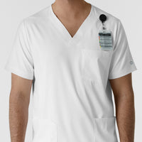 Boundless Men's Multi Pocket V-Neck Scrub Top White side detail 2