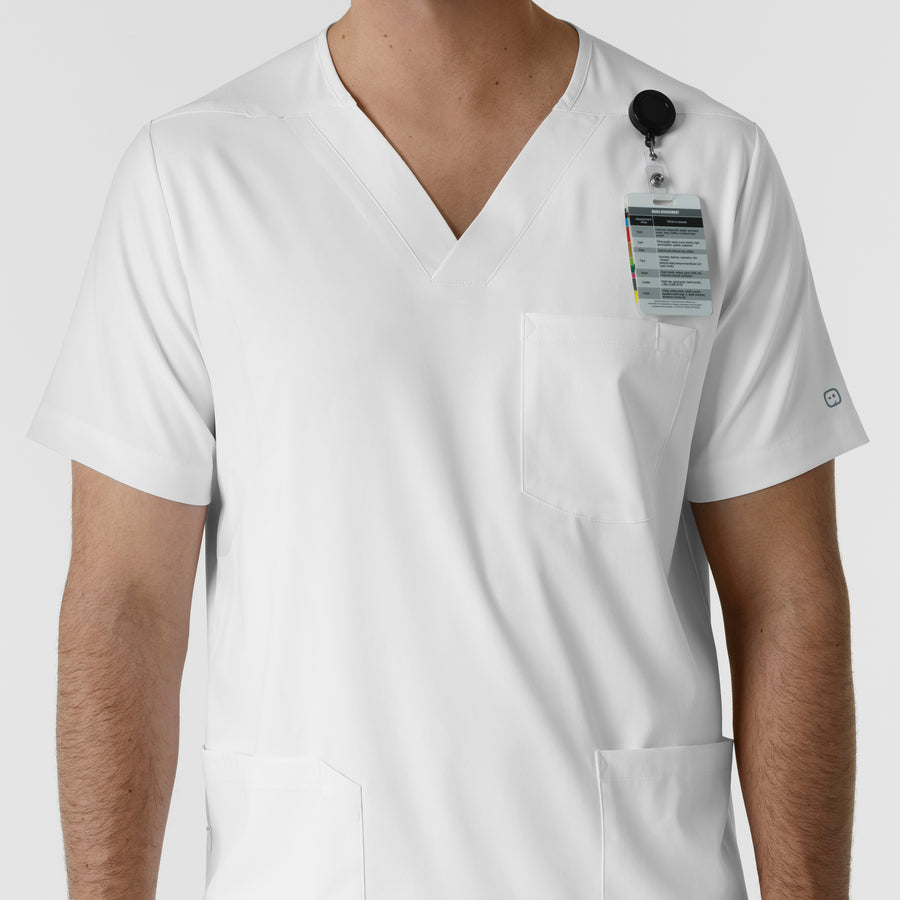 Boundless Men's Multi Pocket V-Neck Scrub Top White side detail 2
