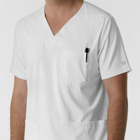 Boundless Men's Multi Pocket V-Neck Scrub Top White hemline detail