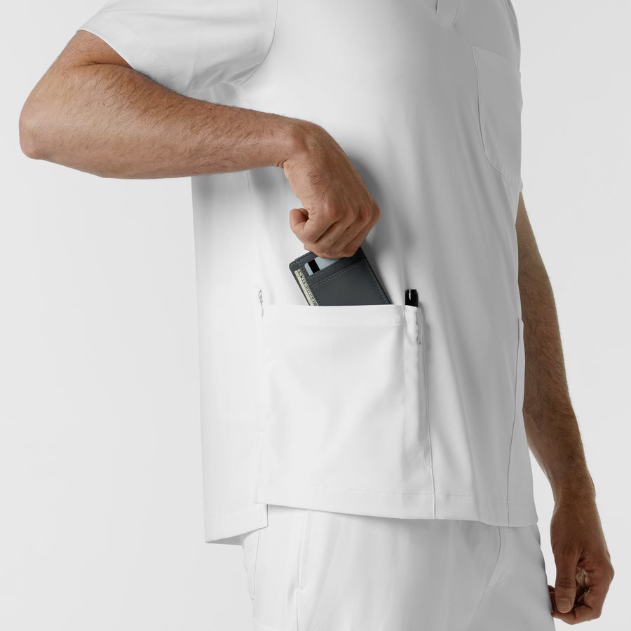 Boundless Men's Multi Pocket V-Neck Scrub Top White back detail