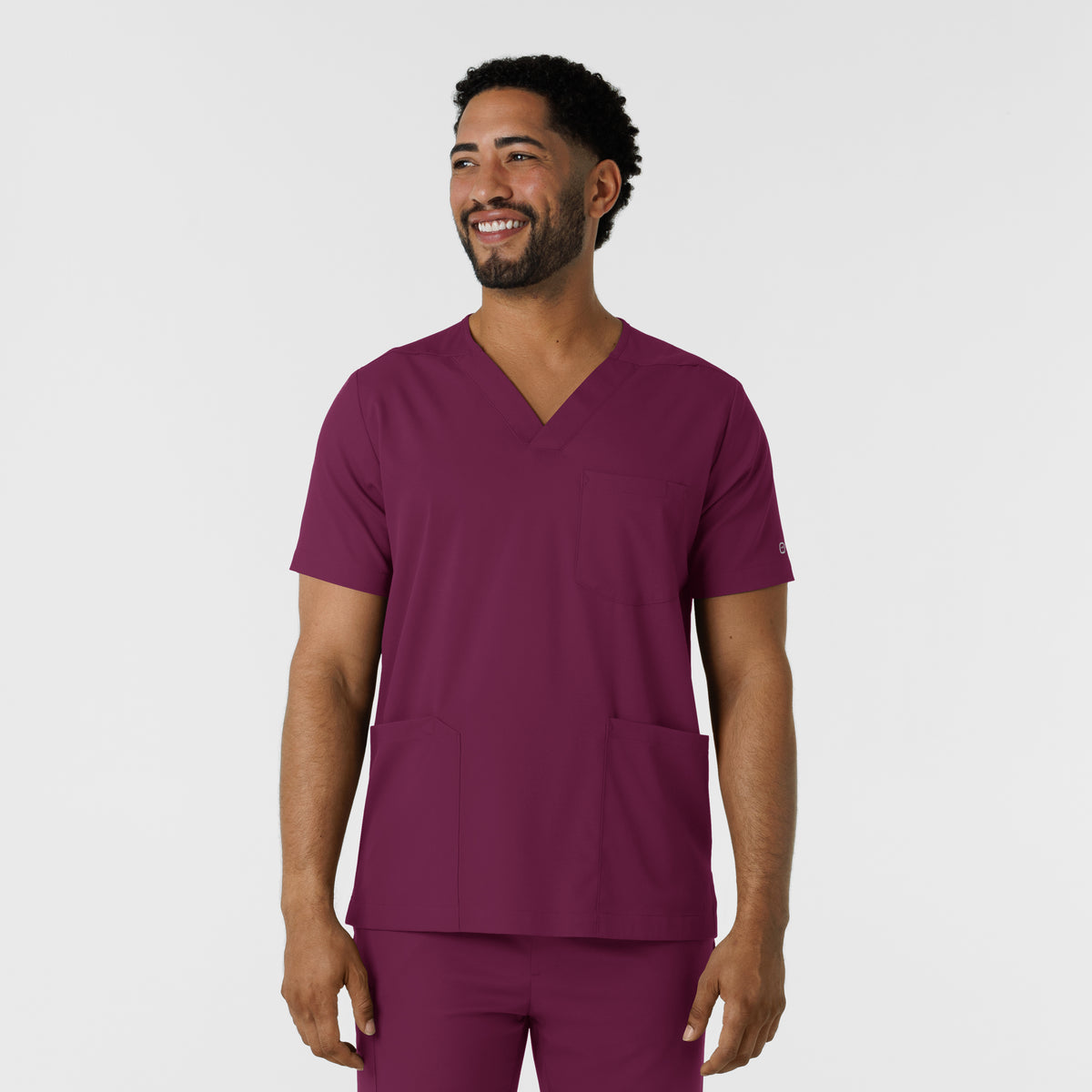 Boundless Men's Multi Pocket V-Neck Scrub Top Wine