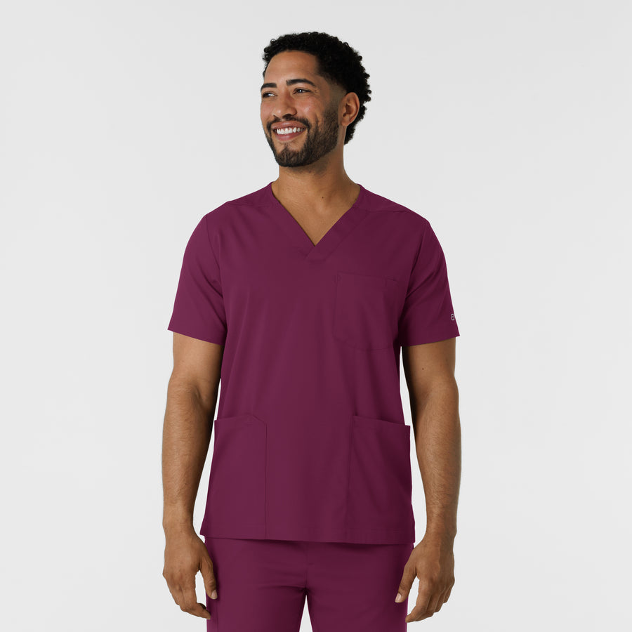 Boundless Men's Multi Pocket V-Neck Scrub Top Wine