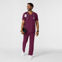 Boundless Men's Multi Pocket V-Neck Scrub Top Wine full scrub set