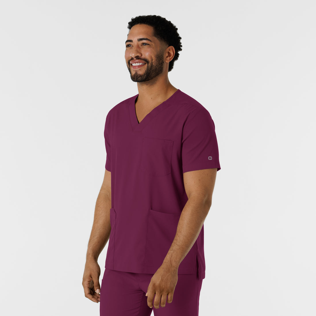 Boundless Men's Multi Pocket V-Neck Scrub Top Wine side view