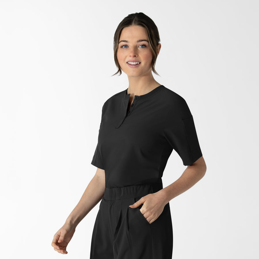 RENEW Women's Tuck-In Henley Scrub Top Black side view