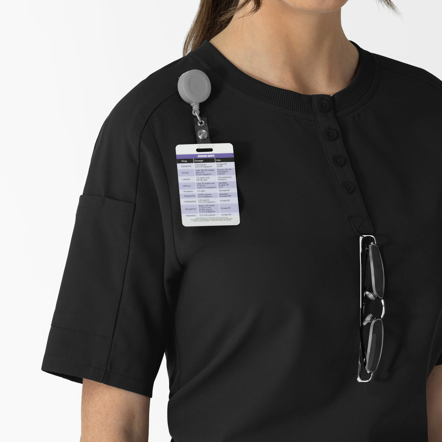 RENEW Women's Tuck-In Henley Scrub Top Black hemline detail