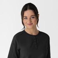 RENEW Women's Tuck-In Henley Scrub Top Black back detail