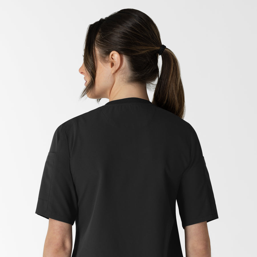 RENEW Women's Tuck-In Henley Scrub Top - Black