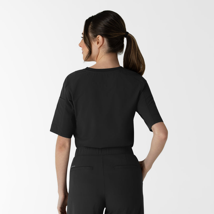 RENEW Women's Tuck-In Henley Scrub Top Black back view