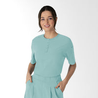 RENEW Women's Tuck-In Henley Scrub Top Coastal Blue