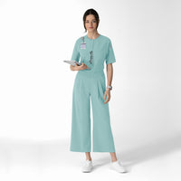 RENEW Women's Tuck-In Henley Scrub Top Coastal Blue full scrub set