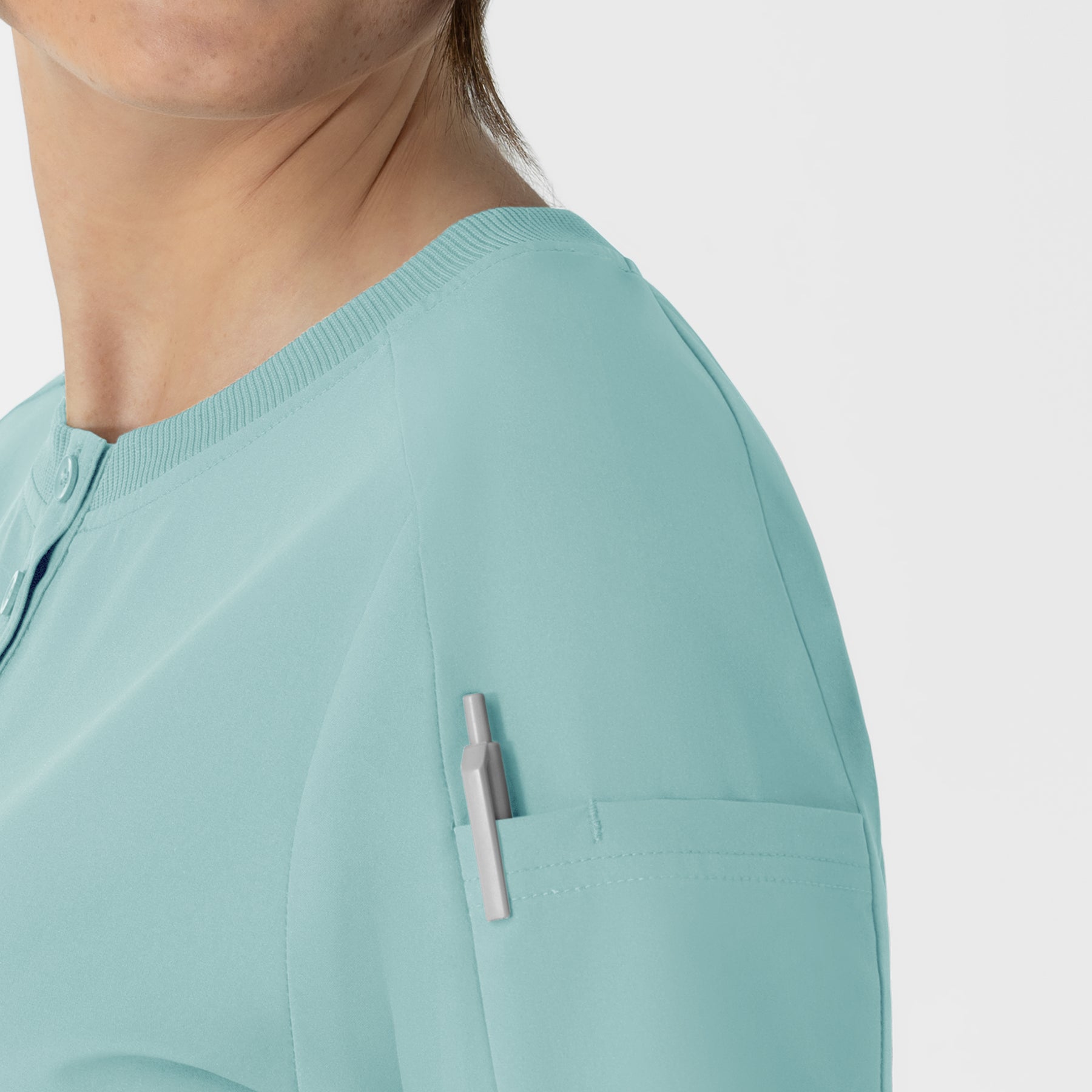 RENEW Women's Tuck-In Henley Scrub Top Coastal Blue side detail 1
