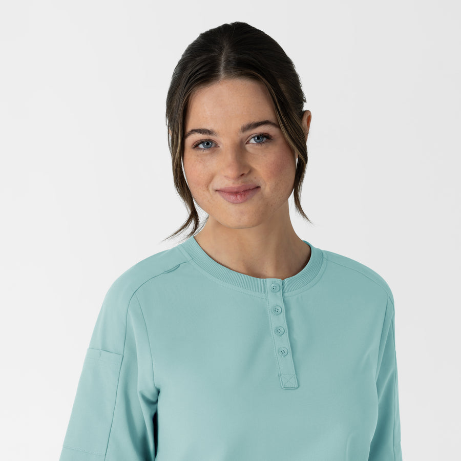 RENEW Women's Tuck-In Henley Scrub Top Coastal Blue back detail