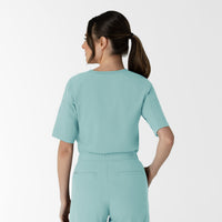 RENEW Women's Tuck-In Henley Scrub Top Coastal Blue back view
