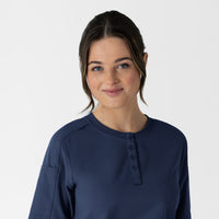 RENEW Women's Tuck-In Henley Scrub Top Navy back detail