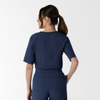 RENEW Women's Tuck-In Henley Scrub Top Navy back view