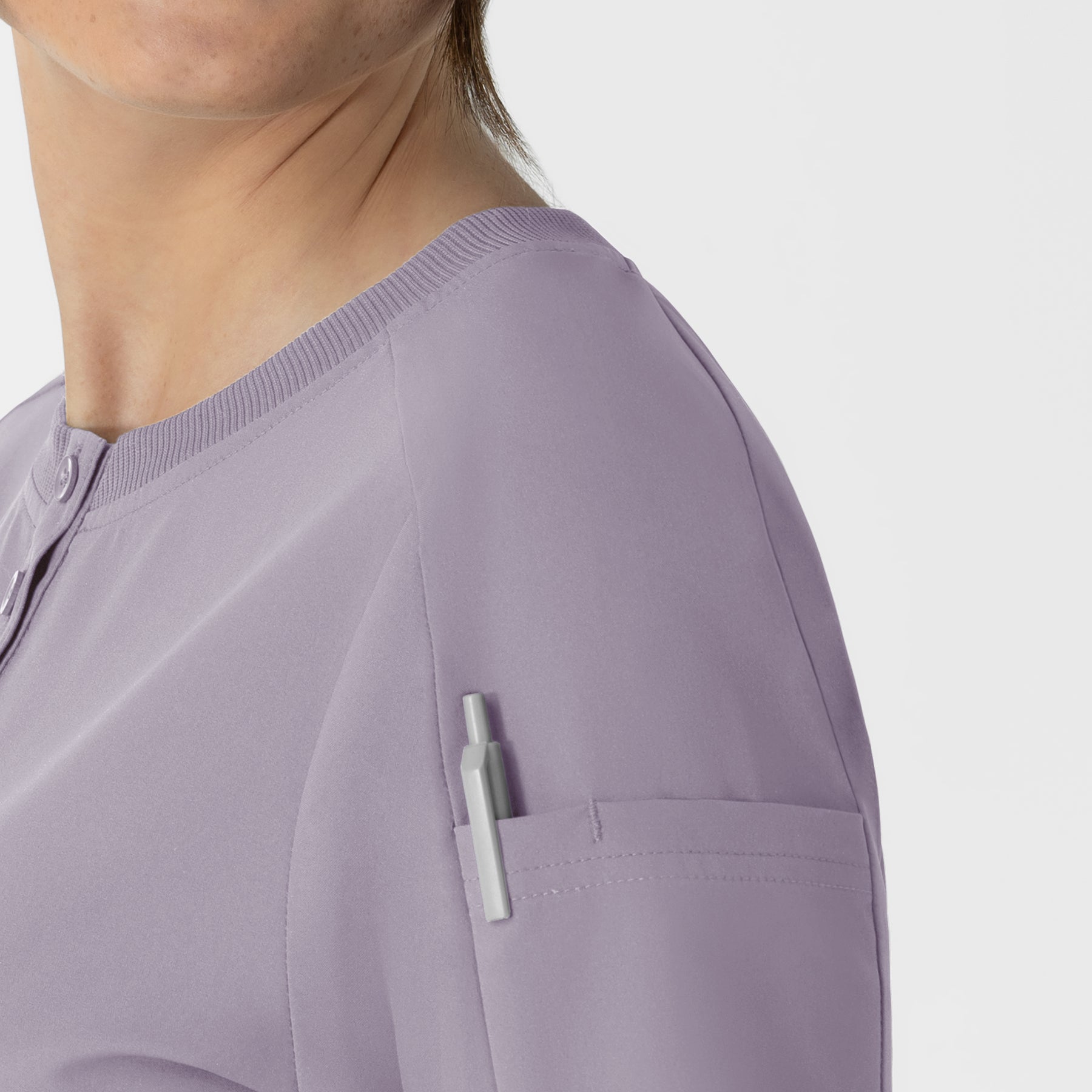 RENEW Women's Tuck-In Henley Scrub Top Wisteria side detail 1
