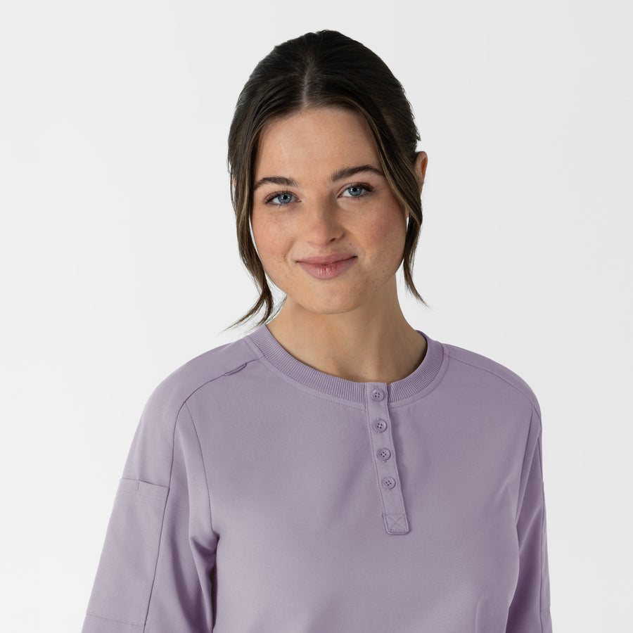 RENEW Women's Tuck-In Henley Scrub Top Wisteria back detail