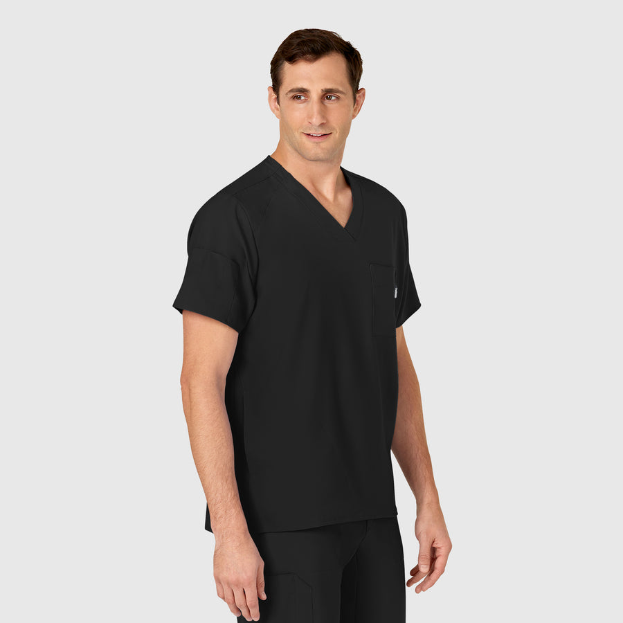 W123 Men's V-Neck Scrub Top Black side view