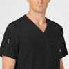 W123 Men's V-Neck Scrub Top Black front detail