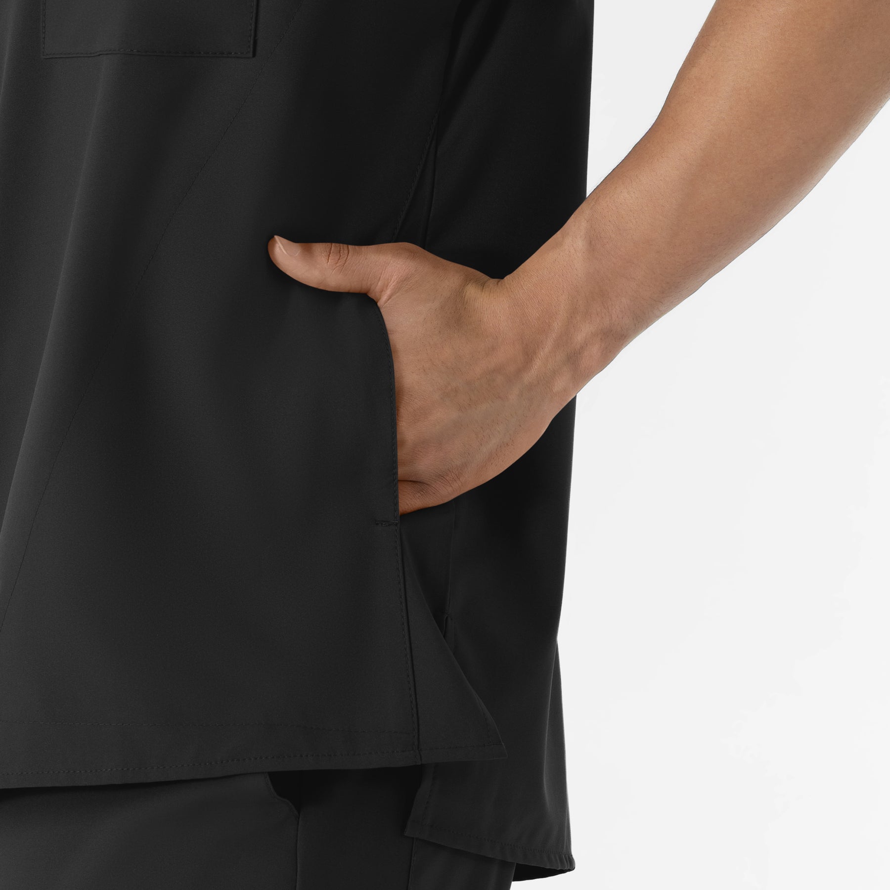 W123 Men's V-Neck Scrub Top Black front detail