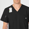 W123 Men's V-Neck Scrub Top Black side detail 1