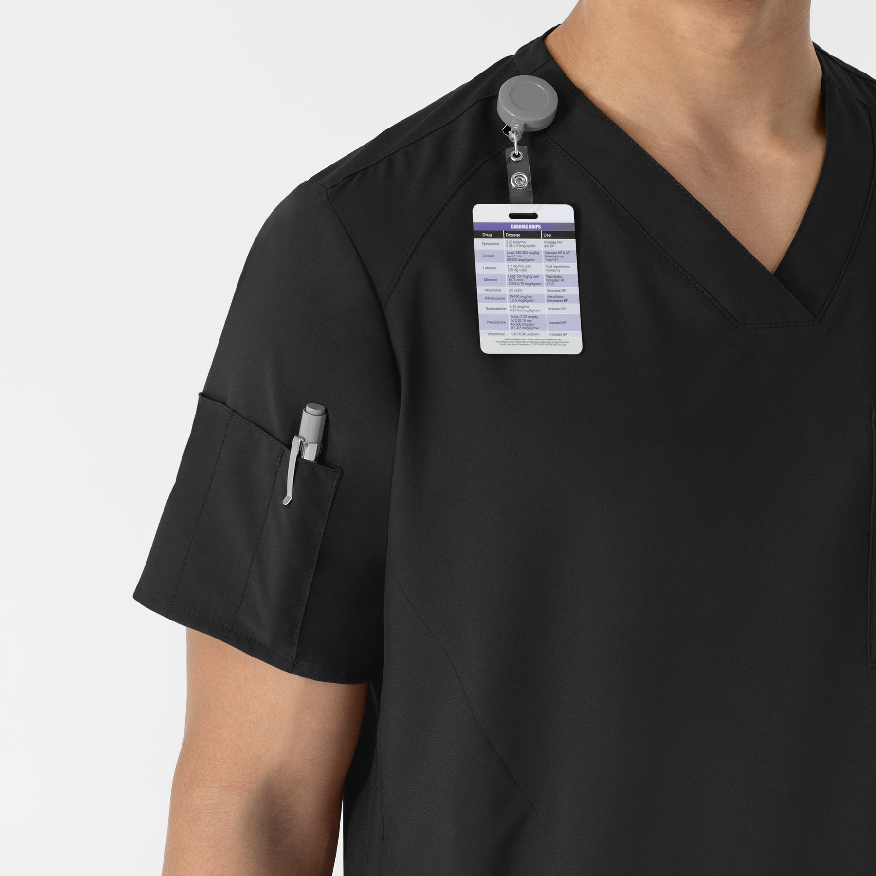 W123 Men's V-Neck Scrub Top Black side detail 1