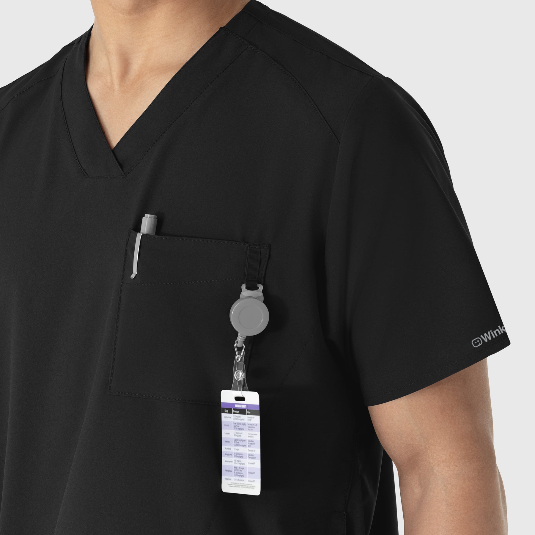 W123 Men's V-Neck Scrub Top Black side detail 2