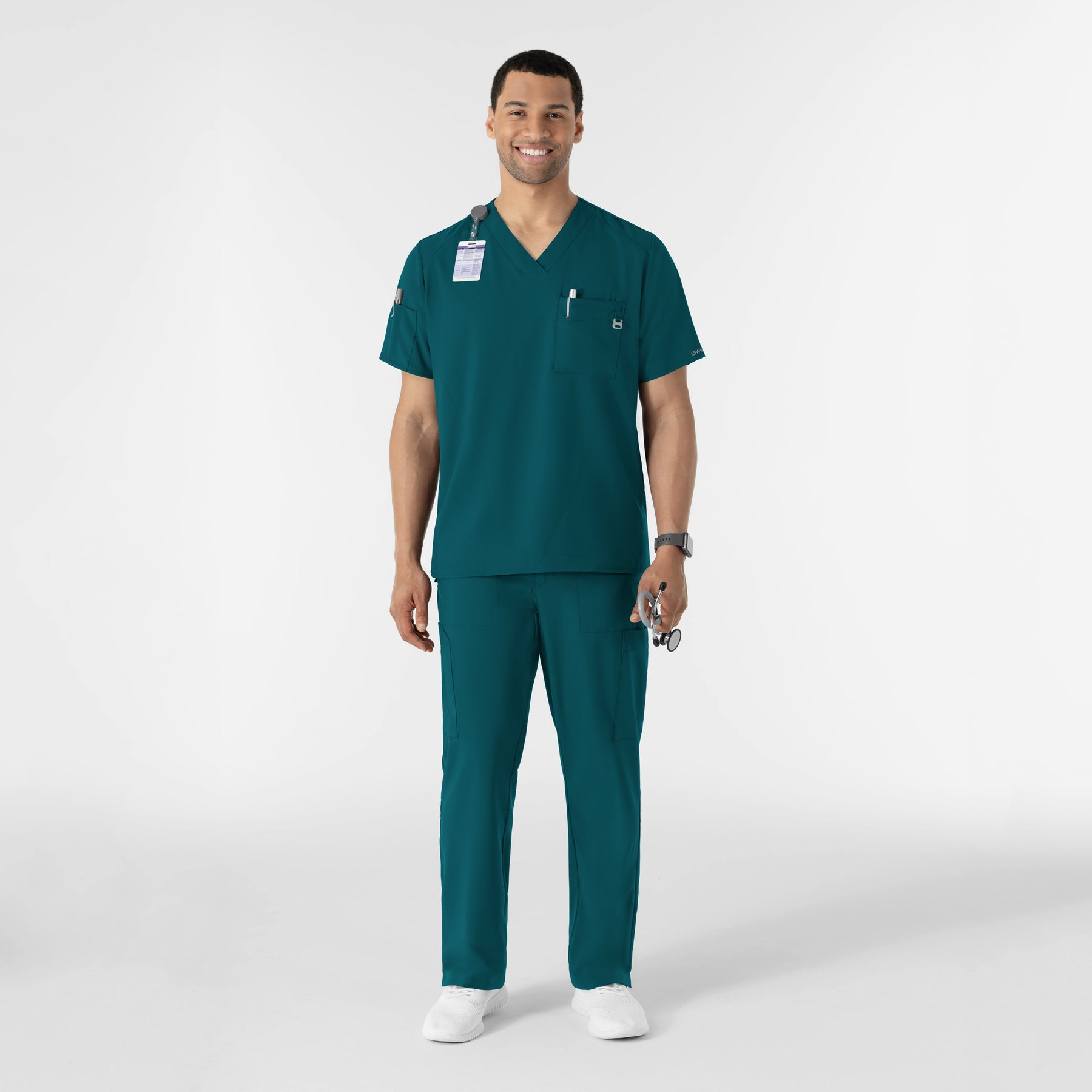 W123 Men's V-Neck Scrub Top Caribbean Blue full scrub set