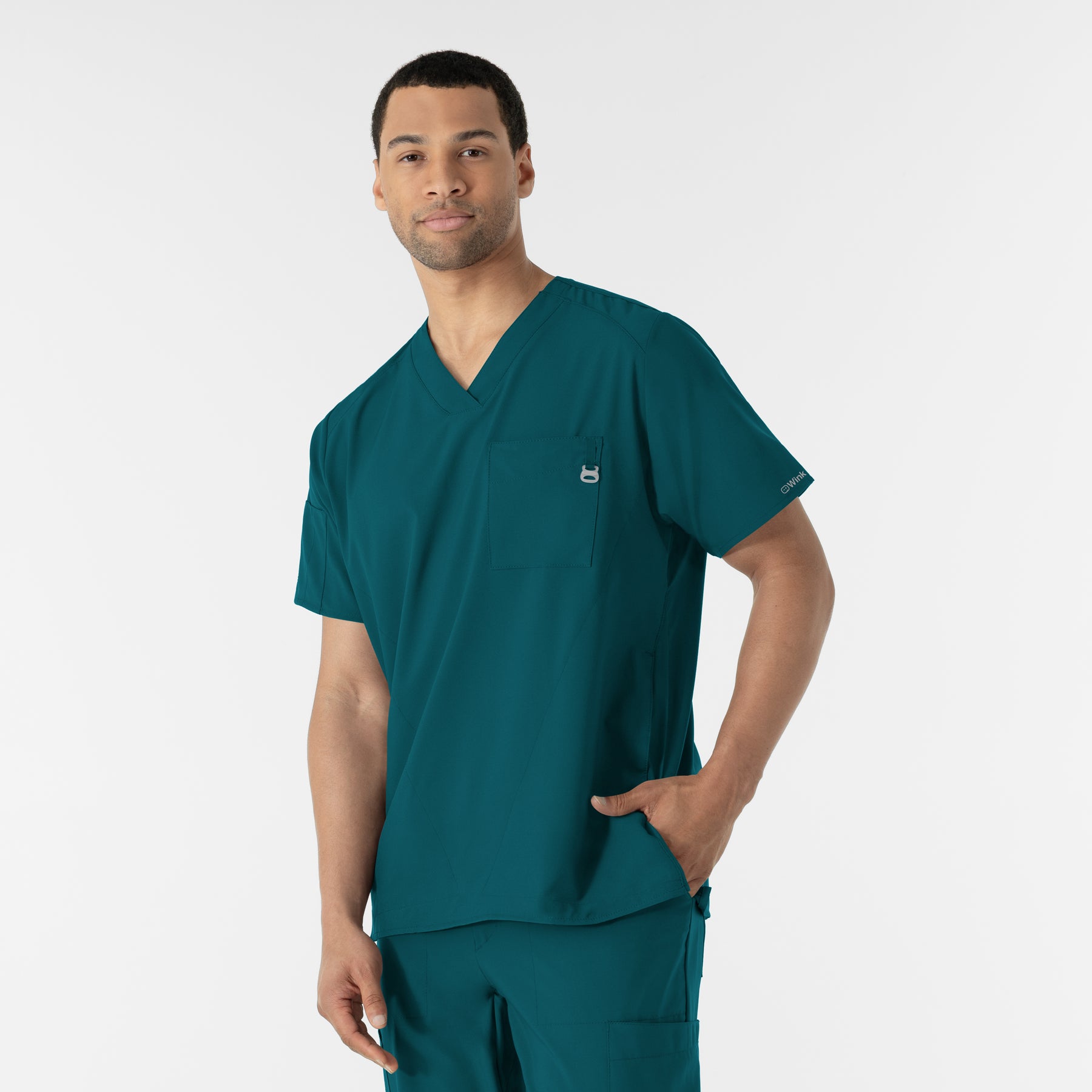 W123 Men's V-Neck Scrub Top Caribbean Blue side view