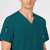 W123 Men's V-Neck Scrub Top Caribbean Blue front detail