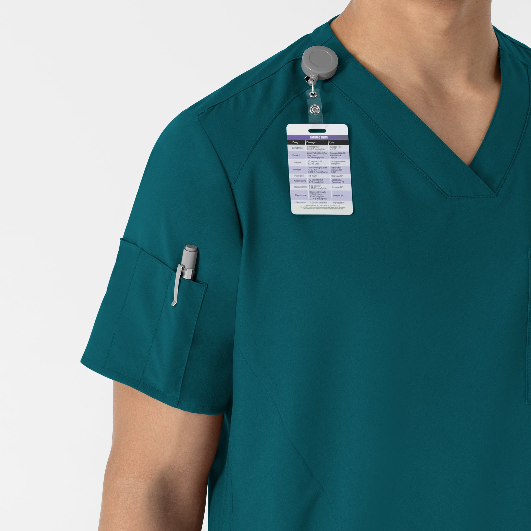 W123 Men's V-Neck Scrub Top Caribbean Blue side detail 1