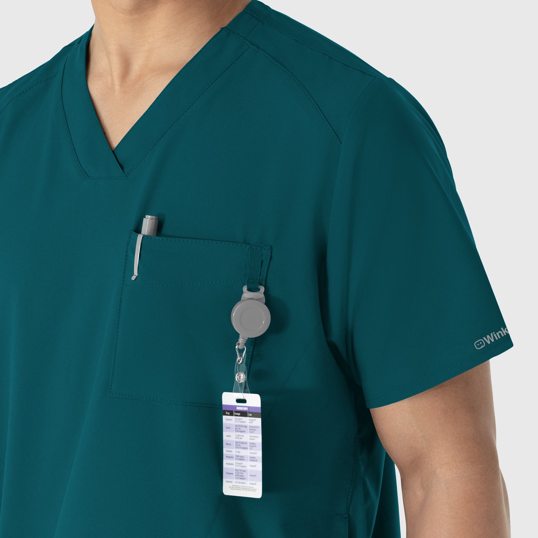 W123 Men's V-Neck Scrub Top Caribbean Blue side detail 2