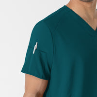 W123 Men's V-Neck Scrub Top Caribbean Blue hemline detail