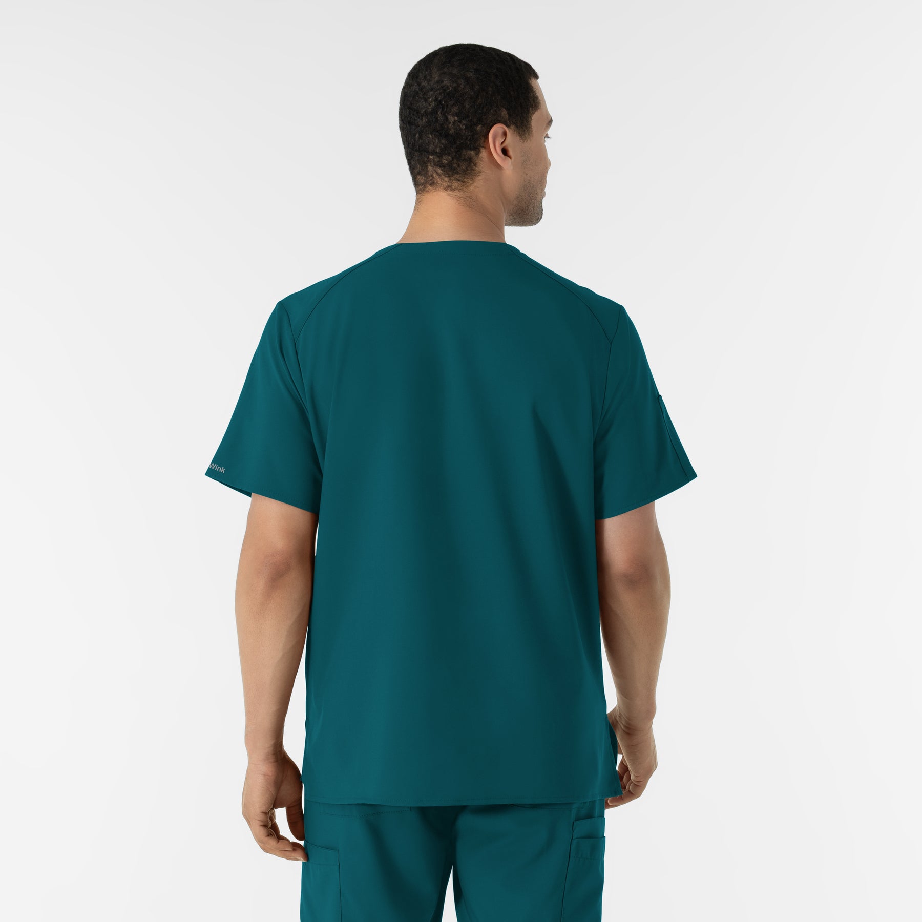 W123 Men's V-Neck Scrub Top Caribbean Blue back view