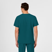 W123 Men's V-Neck Scrub Top Caribbean Blue back view