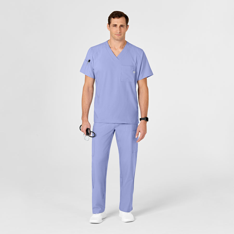 W123 Men's V-Neck Scrub Top Ceil Blue scrub set