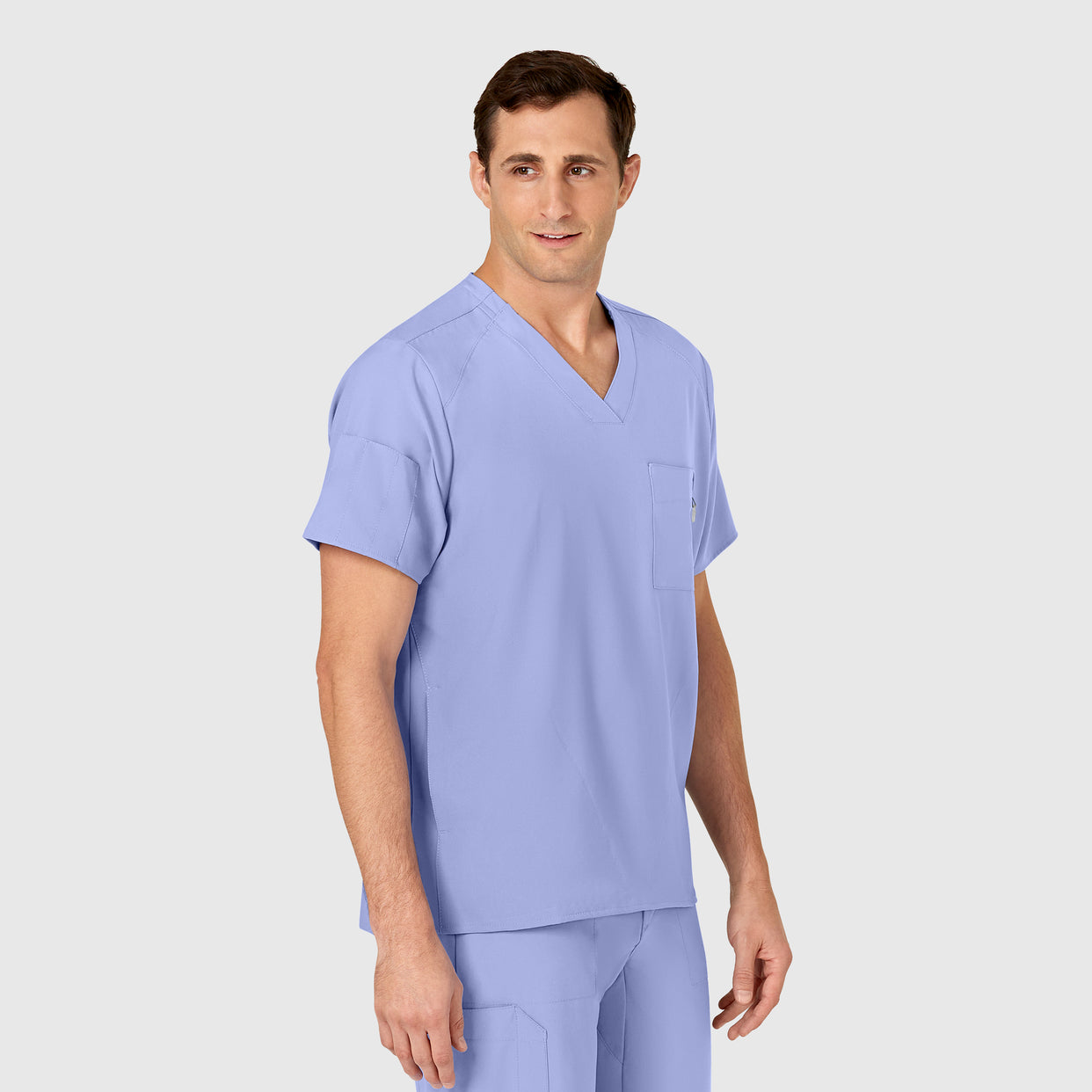 W123 Men's V-Neck Scrub Top Ceil Blue side view