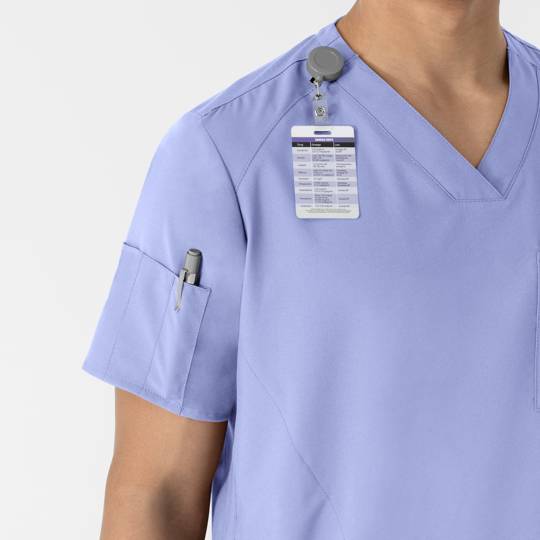 W123 Men's V-Neck Scrub Top Ceil Blue side detail 1