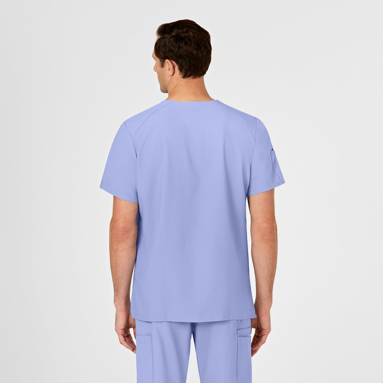 W123 Men's V-Neck Scrub Top Ceil Blue back view