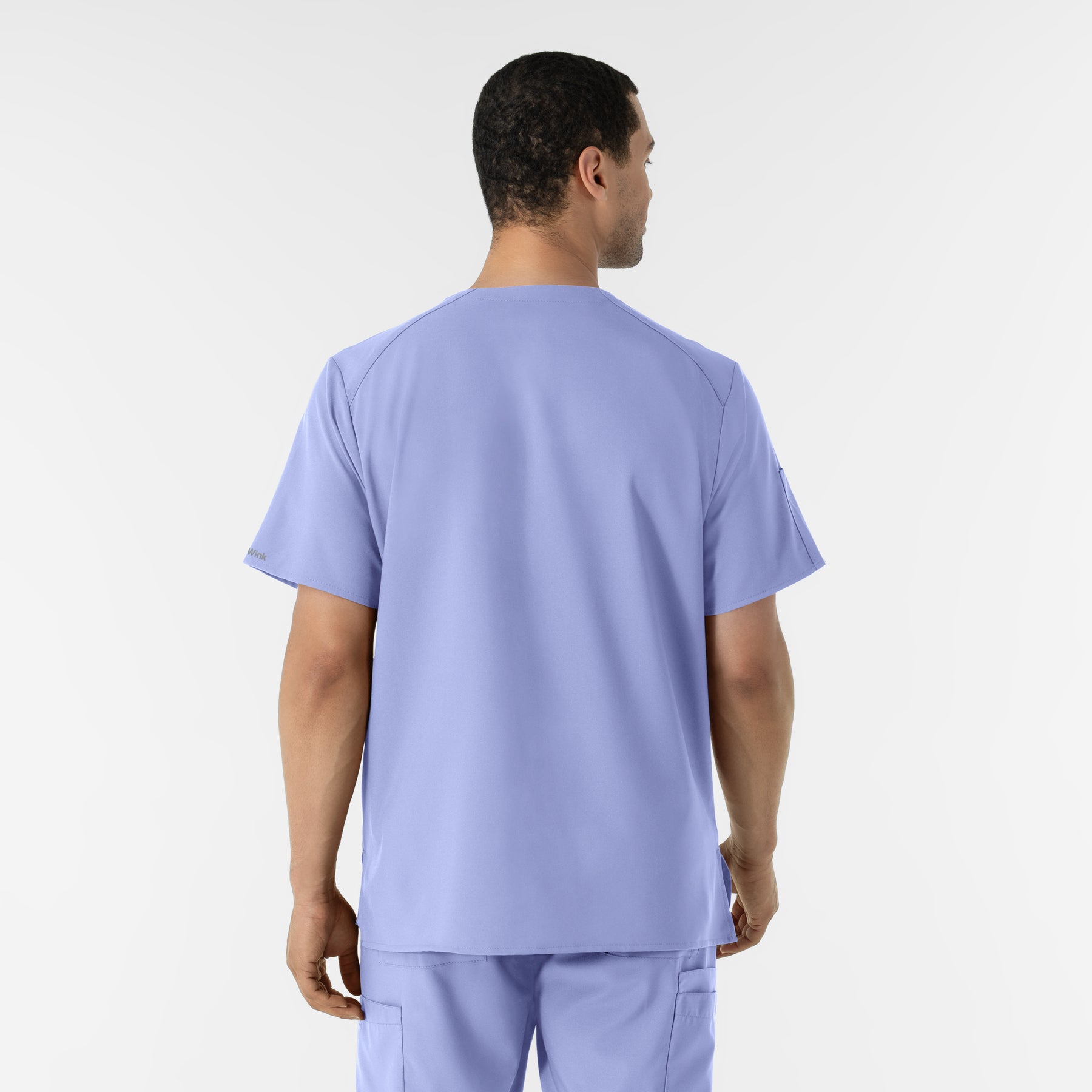 W123 Men's V-Neck Scrub Top Ceil Blue back view