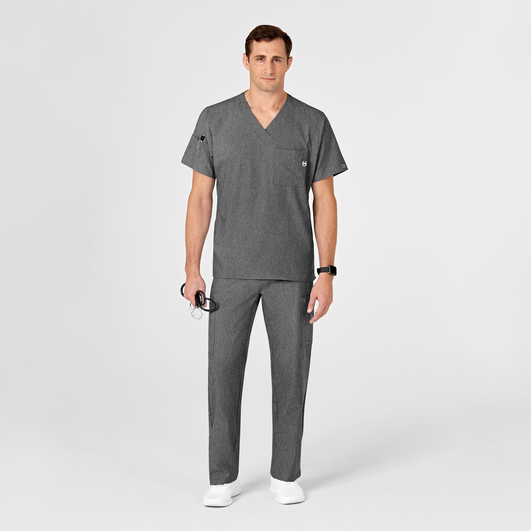 W123 Men's V-Neck Scrub Top Charcoal Heather full scrub set