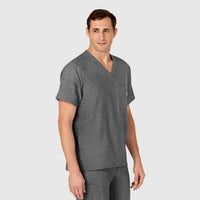 W123 Men's V-Neck Scrub Top Charcoal Heather side view