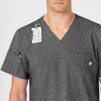 W123 Men's V-Neck Scrub Top Charcoal Heather side detail 1