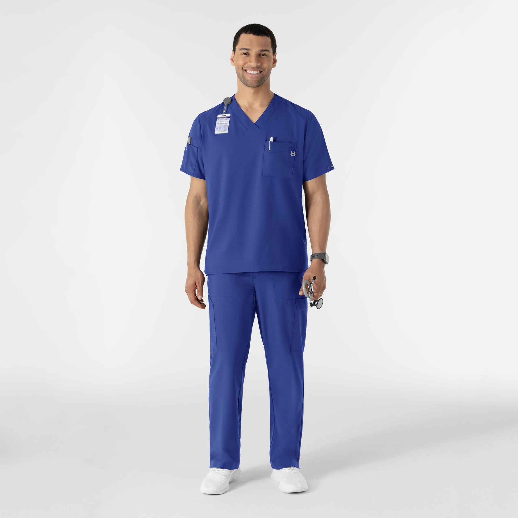 W123 Men's V-Neck Scrub Top Galaxy Blue full scrub set